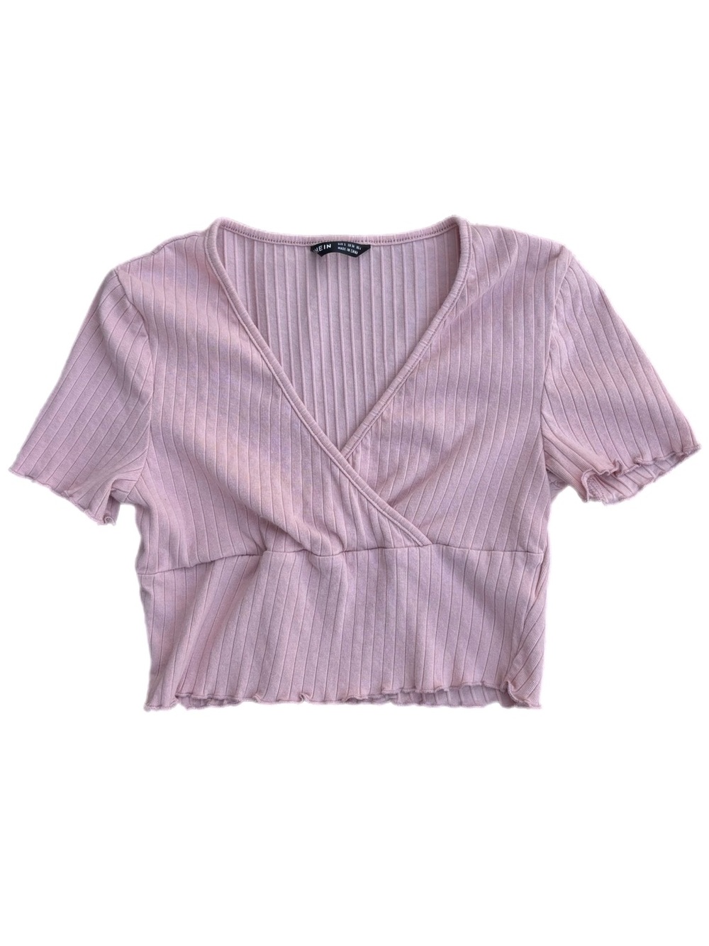 SHEIN | V-Neck Wrap Neck Lettuce Trim Rib-Knit Crop Top